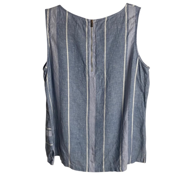 Ellen Tracy Size Xl Pure Linen Tank Top Blue With White Stripes Costal Nautical - Picture 2 of 6